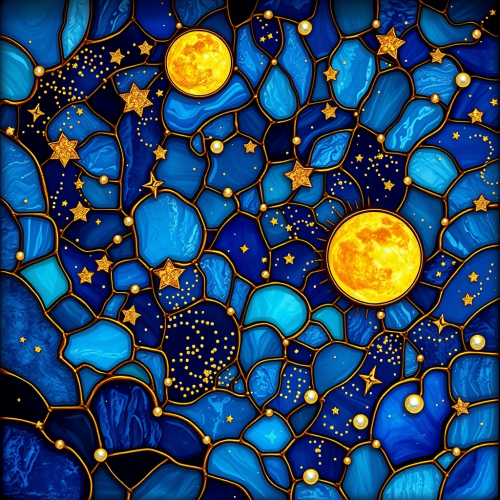 A 3D Celestial Stained Glass Sky with Jewels