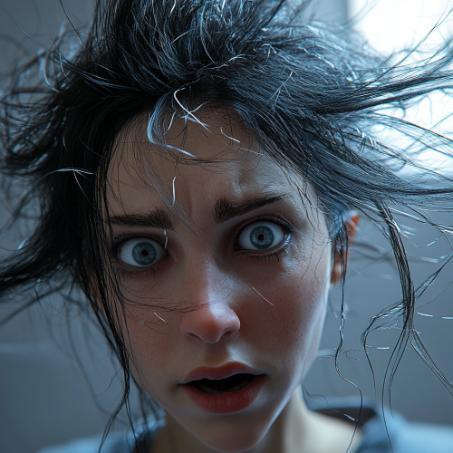 A American woman in cartoon style holding hair