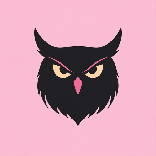 A Angry Owl Head Logo on Pink Background