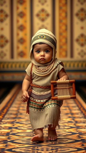 A Baby Dressed as Egyptian Weaver on Runway