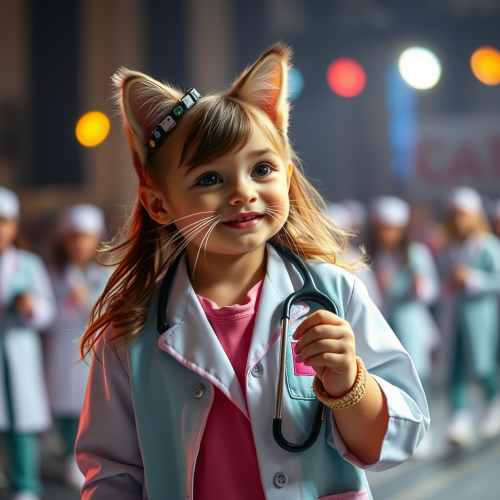 A Baby Girl Pretending to be a Doctor on Stage
