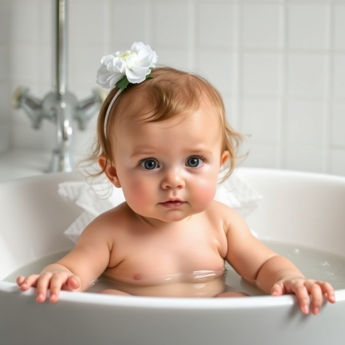 A Baby Girl in the Bath