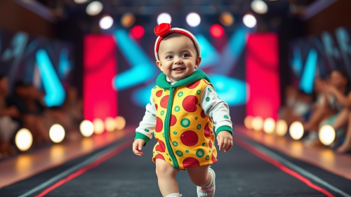 A Baby Model's Runway Walk in Pizza Outfit