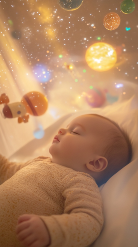 A Baby Sleeping Peacefully in Space Crib
