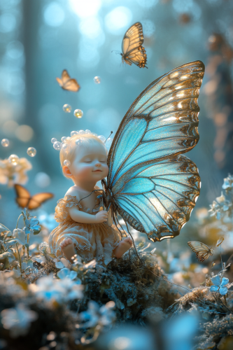 A Baby and Butterfly in Enchanted Forest