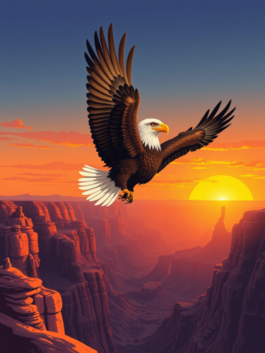 A Bald Eagle in the Grand Canyon Sunset