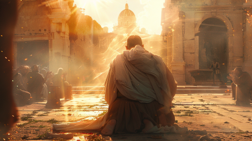 A Balding Paul the Apostle Praying in Ephesus