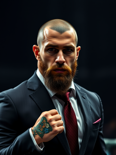 A Bearded MMA Fighter in Dark Corporate Suit