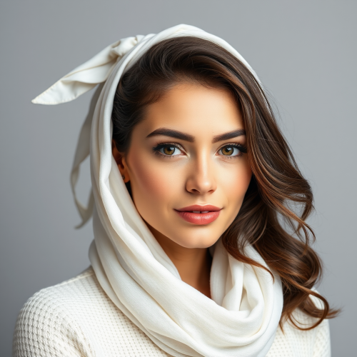A Beautiful Brunette Posing in Studio with Scarf
