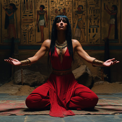 A Beautiful Egyptian Goddess in Red Dress