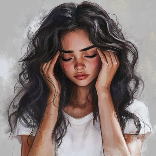 A Beautiful Girl with a Headache Illustration