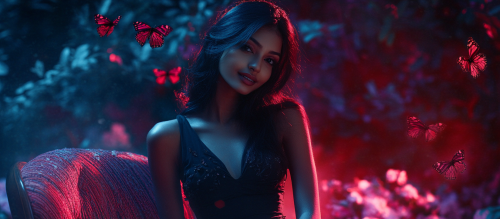 A Beautiful Indian Girl Smiling in Forest Night