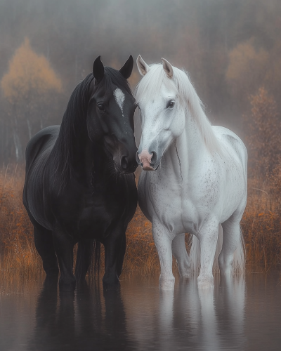 A Beautiful Morning Dance of Two Horses