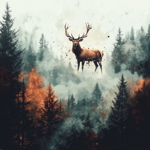 A Beautiful Painted Deer in a Cloudy Forest.