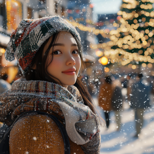 A Beautiful Snowy Winter Town Festival Scene