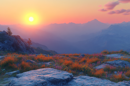 A Beautiful Sunset in the High Mountains