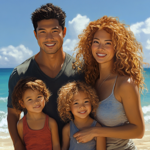A Beautiful Vietnamese Family on the Beach