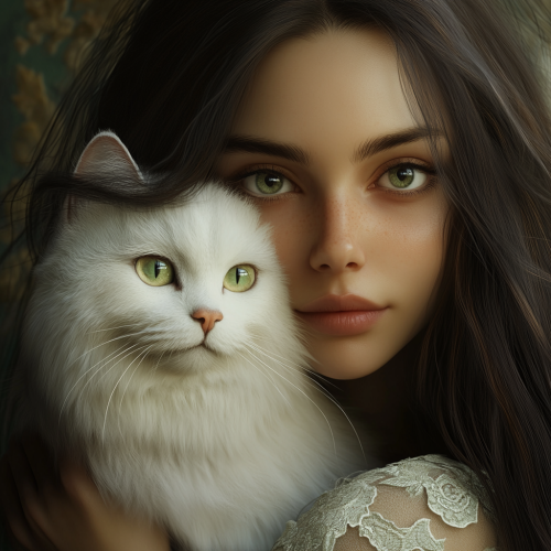 A Beautiful Woman Holding Her White Persian Cat