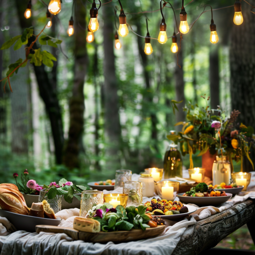 A Beautifully Arranged Outdoor Dining Table in Forest