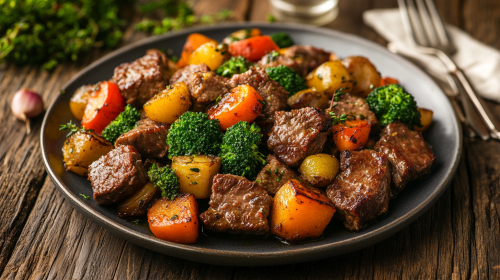 A Beautifully Plated Boeuf Sauté with Fresh Ingredients