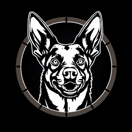 A Belgian Malinois in Scope Crosshairs Logo