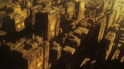 A Bismuth City at Sunset: Anime Environment