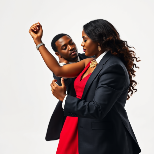 A Black Couple Dancing Elegantly Against White Background