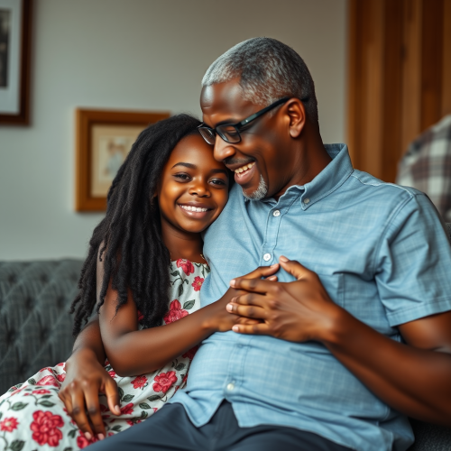 A Black Girl Showing Love to Her Parents