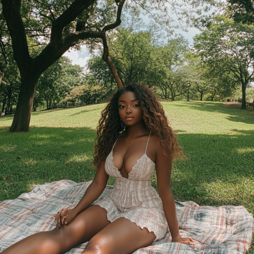 A Black Girl in Sundress Poses in Park