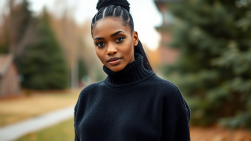 A Black Model Showcasing a Black Sweater Outdoors