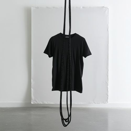A Black T-Shirt on Rope in White Studio