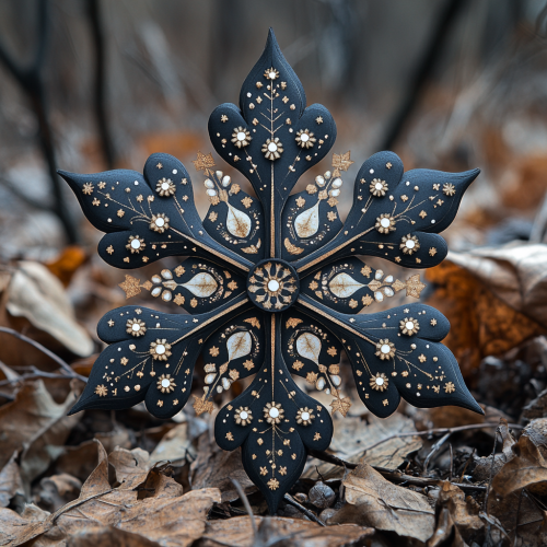 A Black and White Snowflake in the Grass