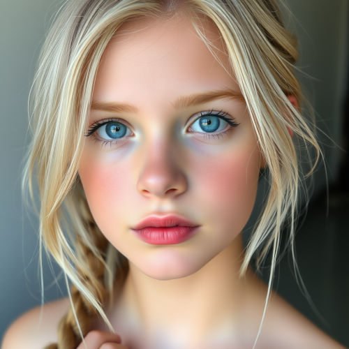 A Blond Girl with Blue Eyes and Smooth Skin