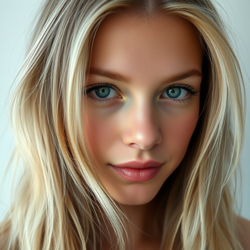 A Blonde Girl with Blue Eyes and Smooth Skin