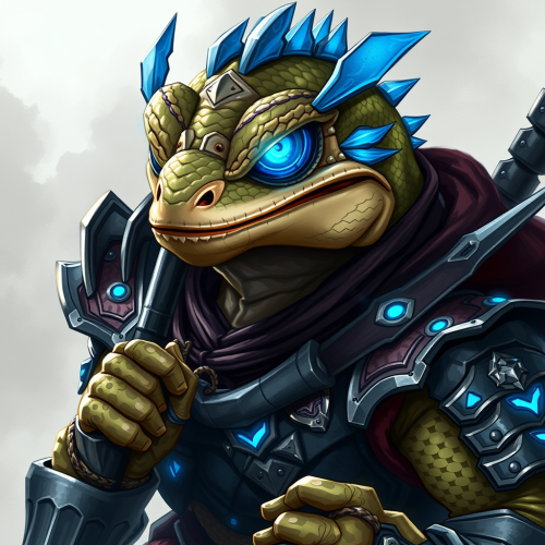 A Blue-Accented Lizard Samurai in Armor