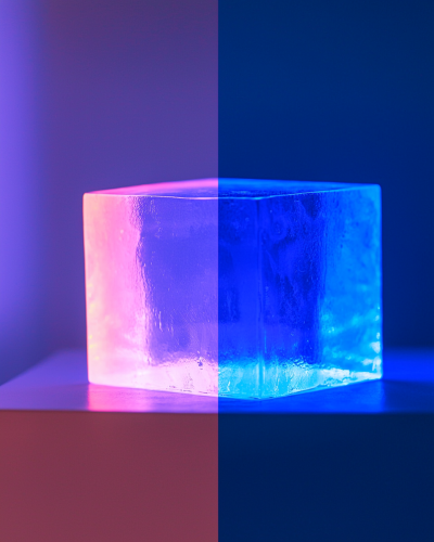 A Blue Desk with Cube and Studio Light