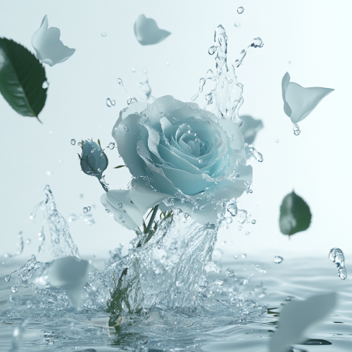 A Blue Rose Falling into Water