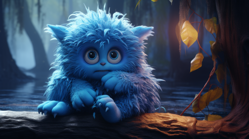 A Blue Sad Monster Sitting Under Tree