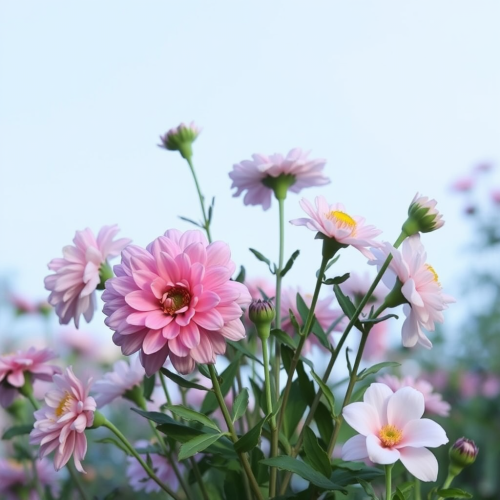 A Blue Sky with Flowers and Sun