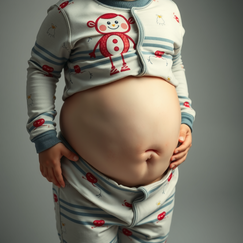 A Boy's Belly Grows Large in Pajamas