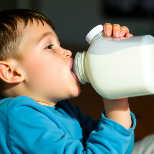 A Boy Drinking Weight Gain Milk at Night