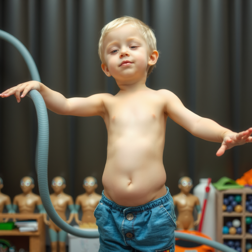 A Boy Inflating His Belly Using a Hose