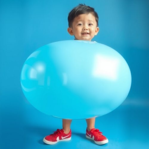 A Boy Making His Balloon Belly Big and Round