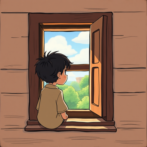 A Boy Observing World in Studio Ghibli Style