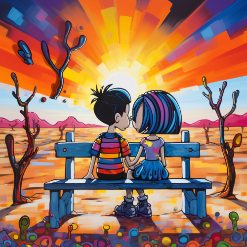 A Boy and Girl in Love on Bench