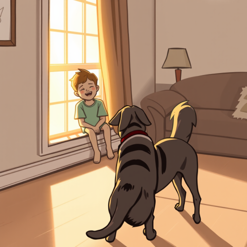 A Boy and His Father Enjoying Evening with Dog