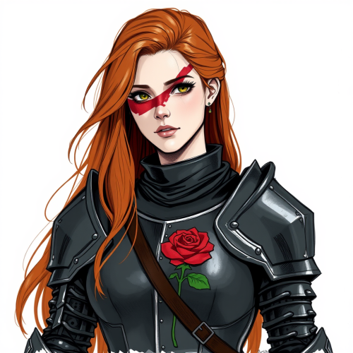 A Brave Female Knight with Red Rose Armor