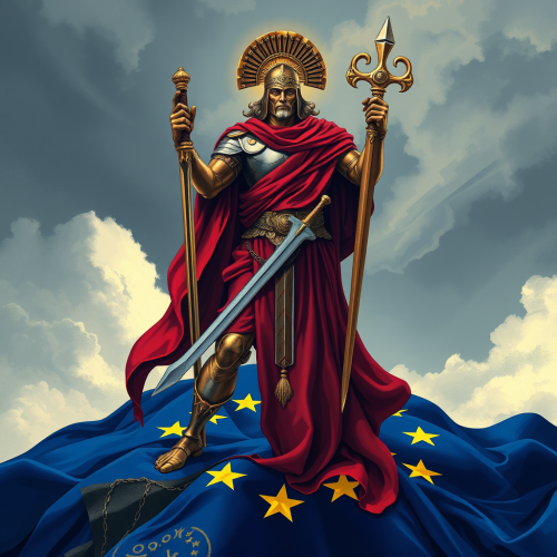 A Brave Mars Protects a Defeated EU Flag.