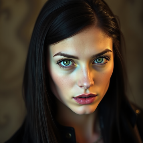 A Breathtaking Woman with Raven Hair Portrait