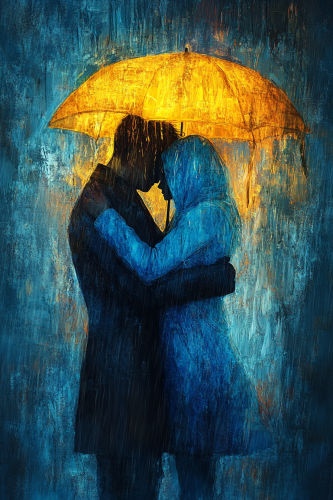 A Bright Silhouette Embraces Dark Figure with Umbrella